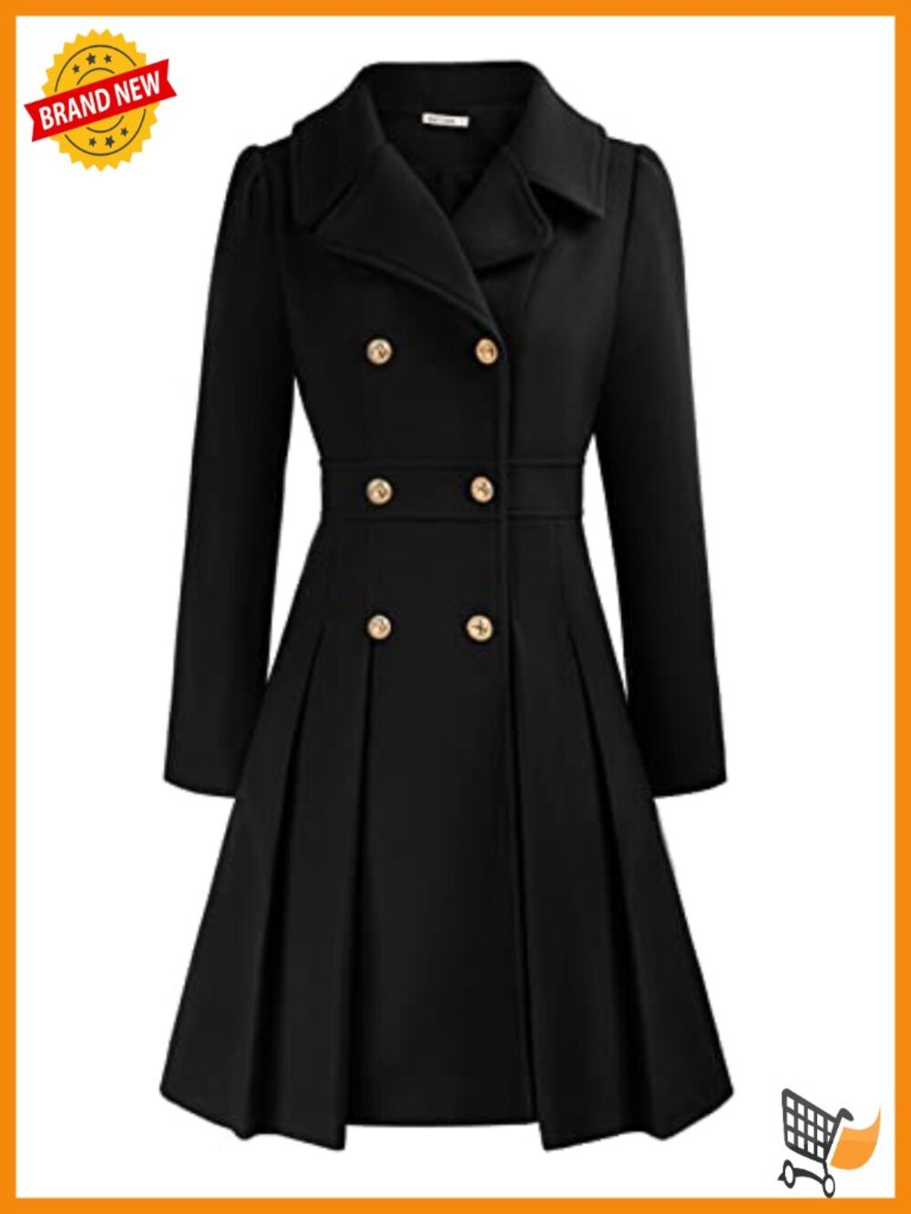 Women's Double Breasted Trench Coat A-Line Pea Coat with Pockets